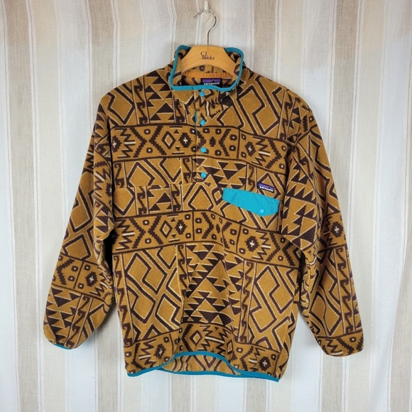 Patagonia Synchilla Snap T Pullover Fleece Montana Sieta Brown Aztec Size Medium - Picture 1 of 11
